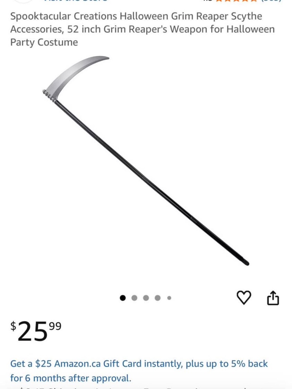 Grim Reaper Scythe Prop with Silver Blade and Black Shaft